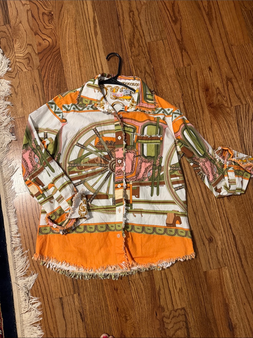 tizzie 100% cotton Colorful Wheel-Print Button-Up Shirt — Orange, Green, Pink